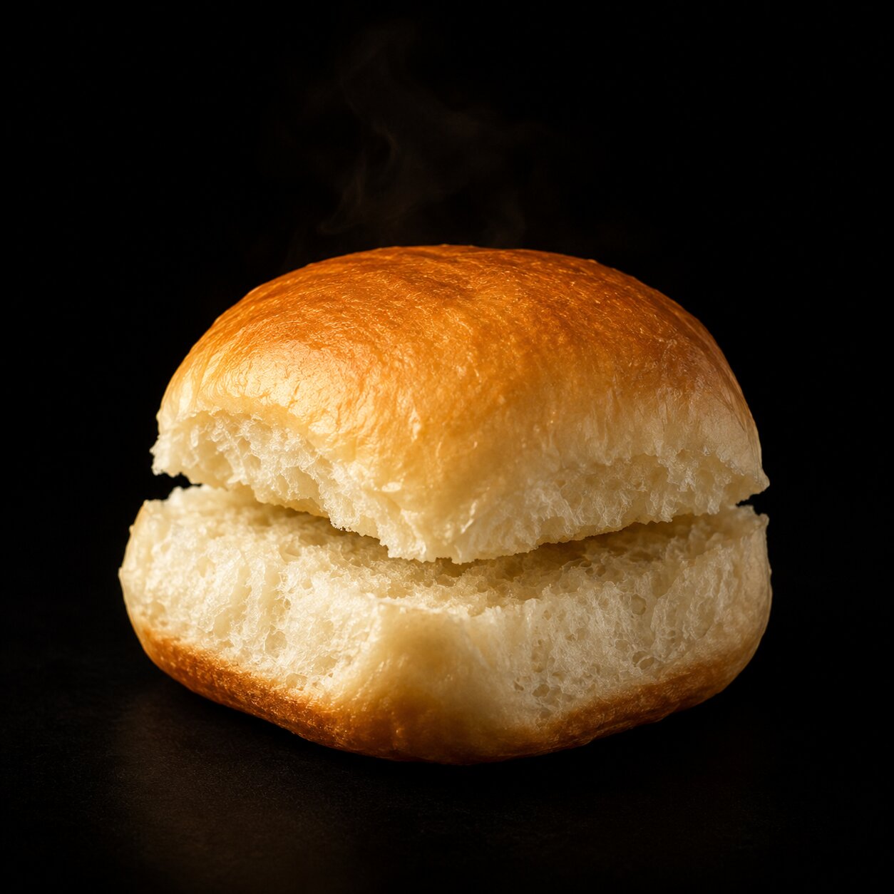 Plain pav bread, sliced open